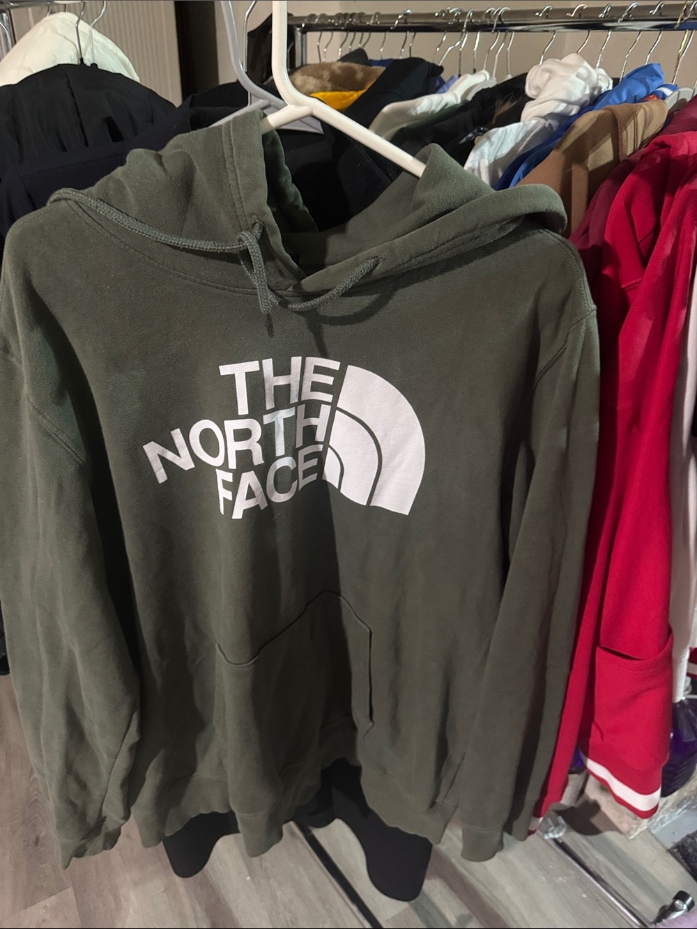 The North Face Olive Green Hoodie with White Logo